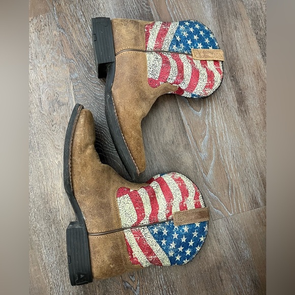 Ariat Youth Stars and Stripes American Flag Leather Cowboy Boots Size 5.5 Men - Picture 5 of 12